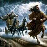 landscape version of Prophet Elijah outrunning King Ahab’s chariot from 1 Kings 18:46 (KJV)